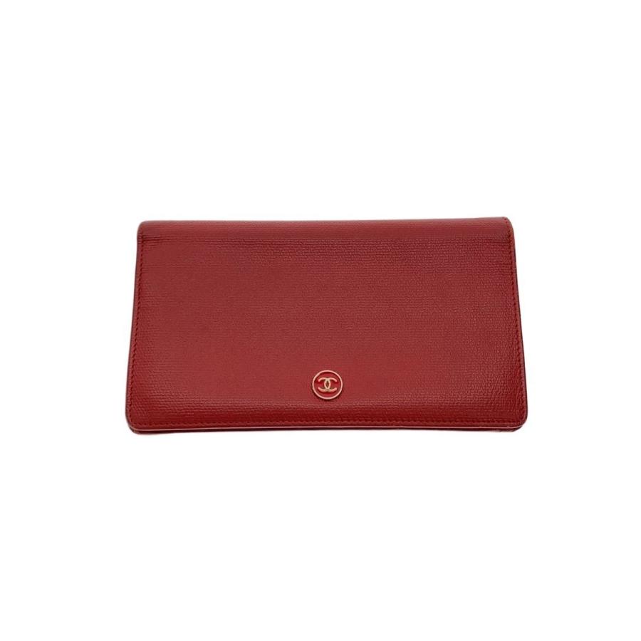 CHANEL◇長財布/レザー/RED/無地/レディース : セカンドストリート