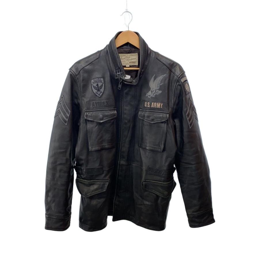 AVIREX◇M-65/レザージャケット・ブルゾン/2XL/羊革/ブラック/6161069
