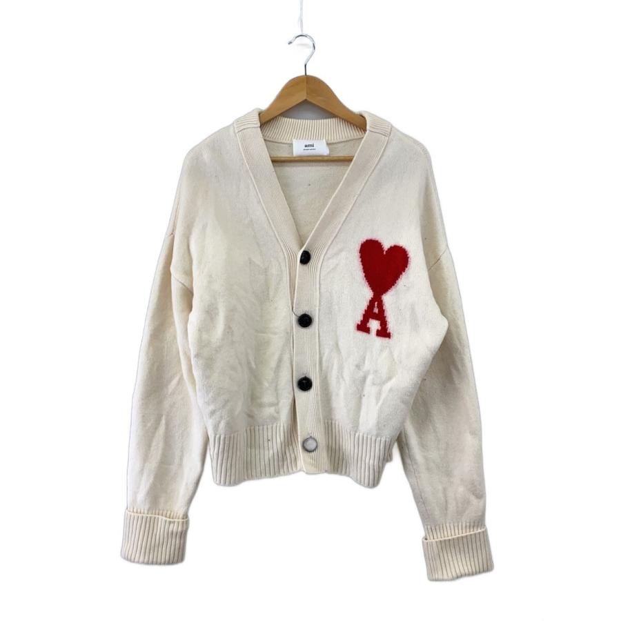 AMI PARIS ハートロゴ ウール カーディガン　厚手 AMI PARIS◇カーディガン(厚手)/ウール/アイボリー/BFUKC002.018/毛玉
