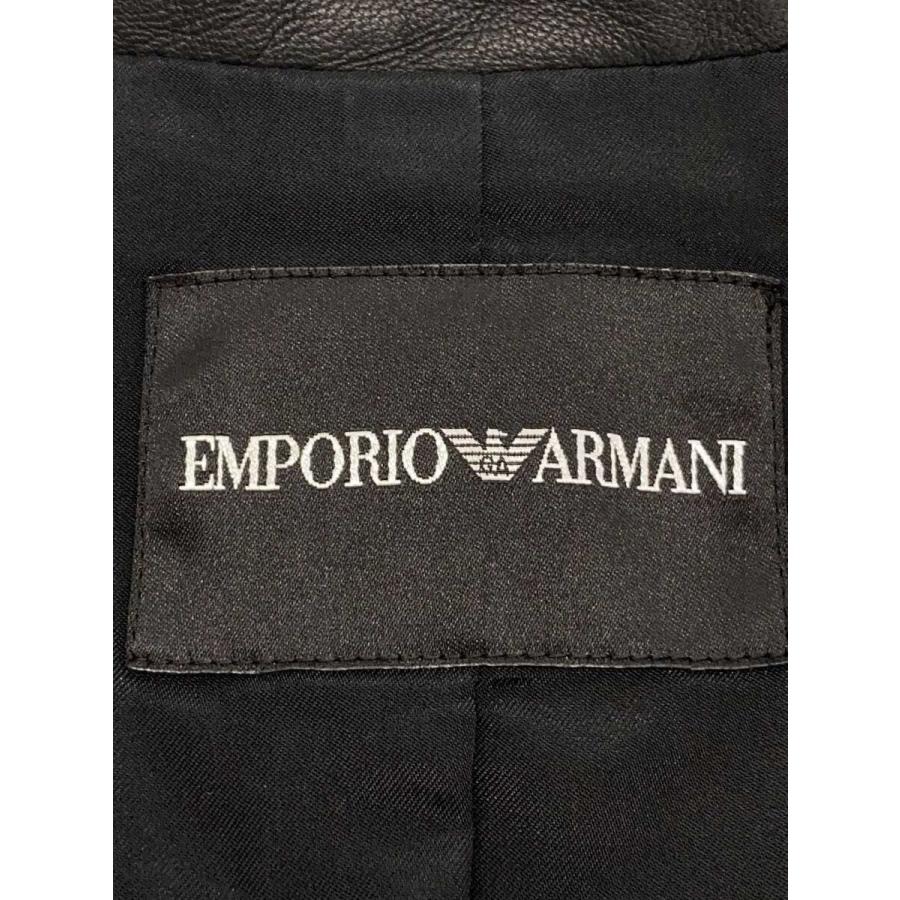 EMPORIO ARMANI◇シングルライダースジャケット/44/羊革/ブラック 