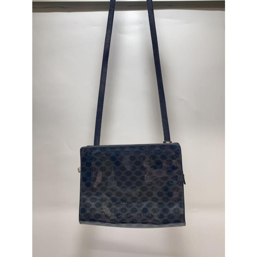 CELINE◇ショルダーバッグ/エナメル/BLK/マカダム/レザー : セカンド