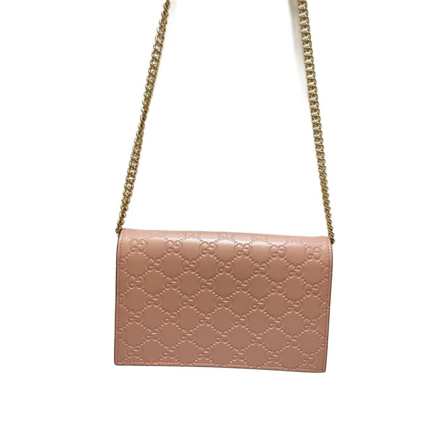 GUCCI◆ショルダーバッグ/レザー/PNK/431408/グッチシマ/チェーン/リボン