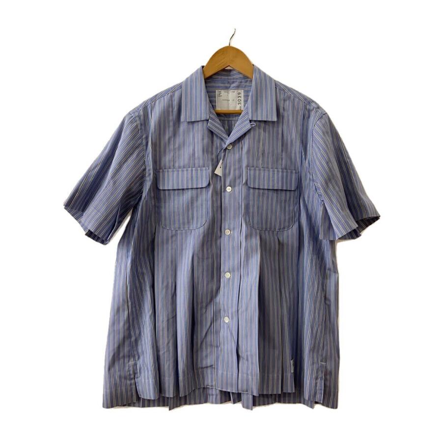 sacai◇23SS/プリーツ/半袖シャツ/M/コットン/BLU/ストライプ/23-03039