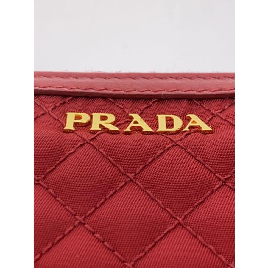 PRADA◇長財布/ナイロン/RED/無地/レディース/キルティング/ラウンド