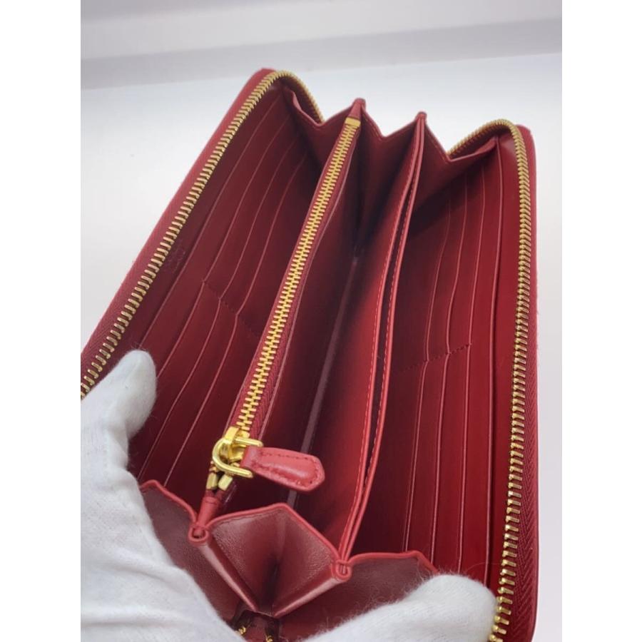PRADA◇長財布/ナイロン/RED/無地/レディース/キルティング/ラウンド