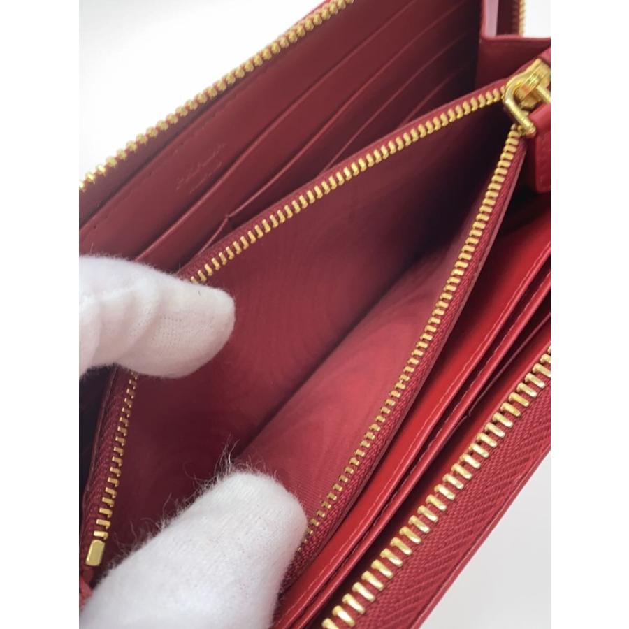 PRADA◇長財布/ナイロン/RED/無地/レディース/キルティング/ラウンド