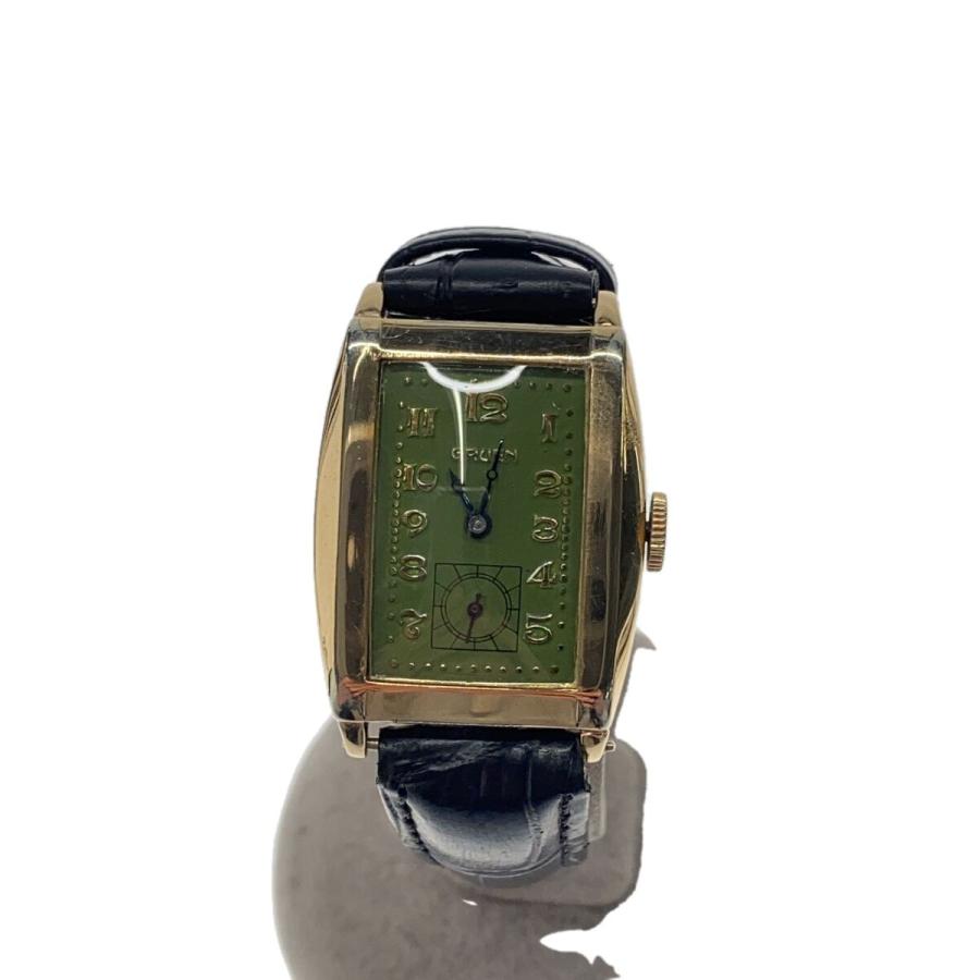 GRUEN◇CONORUMA/30s/手巻腕時計/アナログ/レザー/GRN/BLK