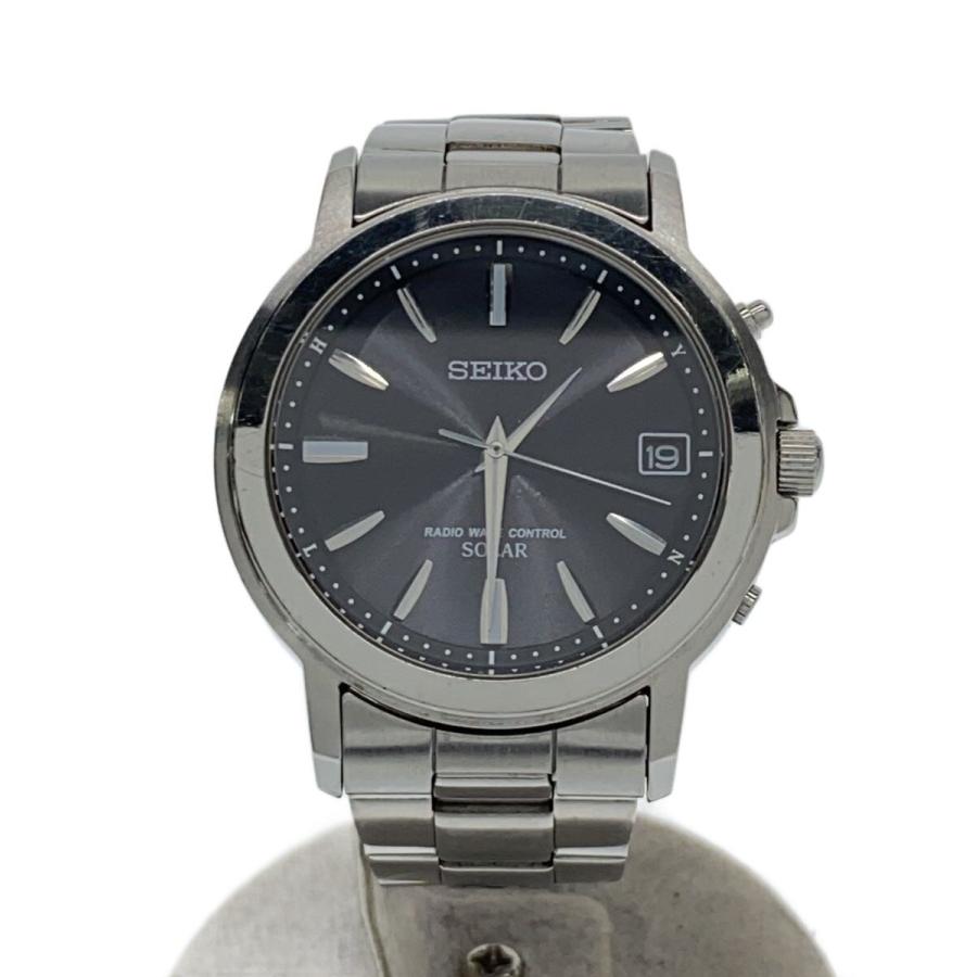 【箱付き】SEIKO セイコー 7B52-0AF0 電波ソーラー 腕時計 SEIKO◇ソーラー腕時計/アナログ/ステンレス/BLK/SLV/7B52-0AF0