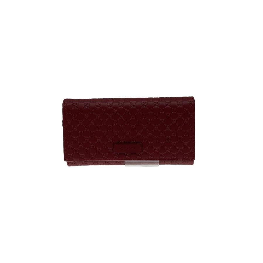 【美品】GUCCI 長財布 マイクロGG シマレザー レッド GUCCI◇長財布_マイクログッチシマ/レザー/RED/レディース