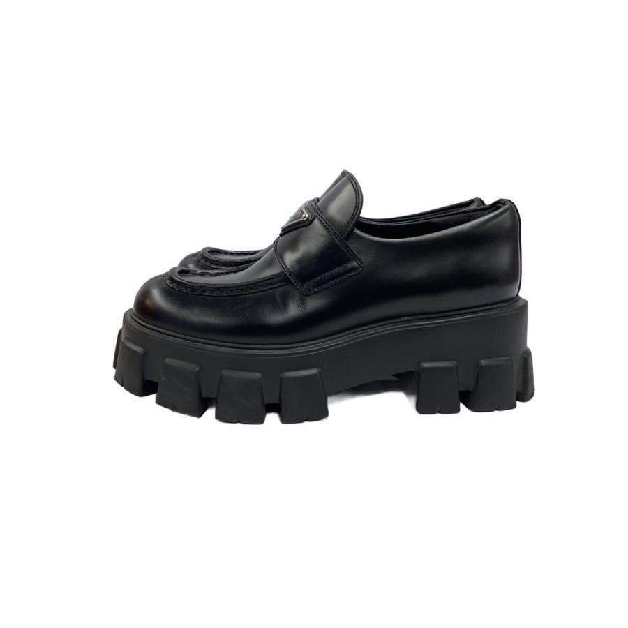 PRADA◇モノリス ブラッシュドレザー ローファー/37/ブラック/レザー