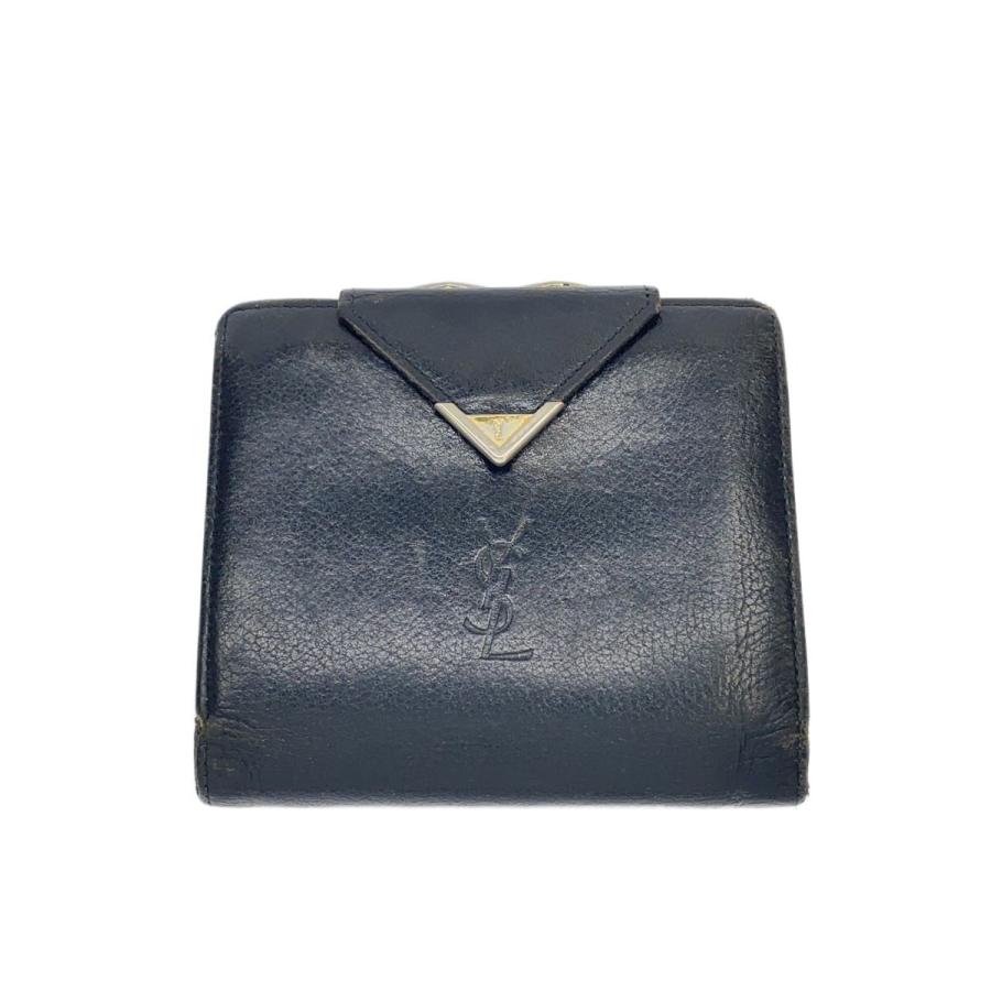 YVES SAINT LAURENT 黒 二つ折り財布　メンズ YVES SAINT LAURENT◇2つ折り財布/レザー/BLK/無地/メンズ : セカンド