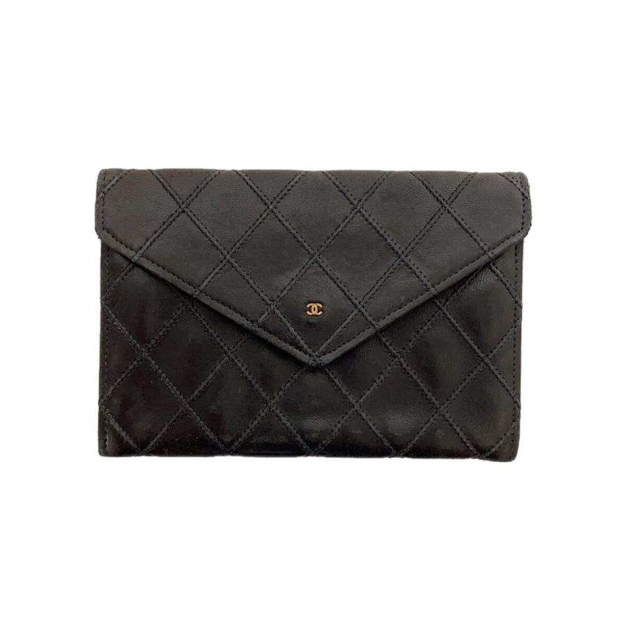 【美品】CHANEL シャネル ビコローレ 長財布 ウォレット ゴールド金具 CHANEL◇ビコローレ長財布/レザー/BLK/無地/レディース/角スレ有