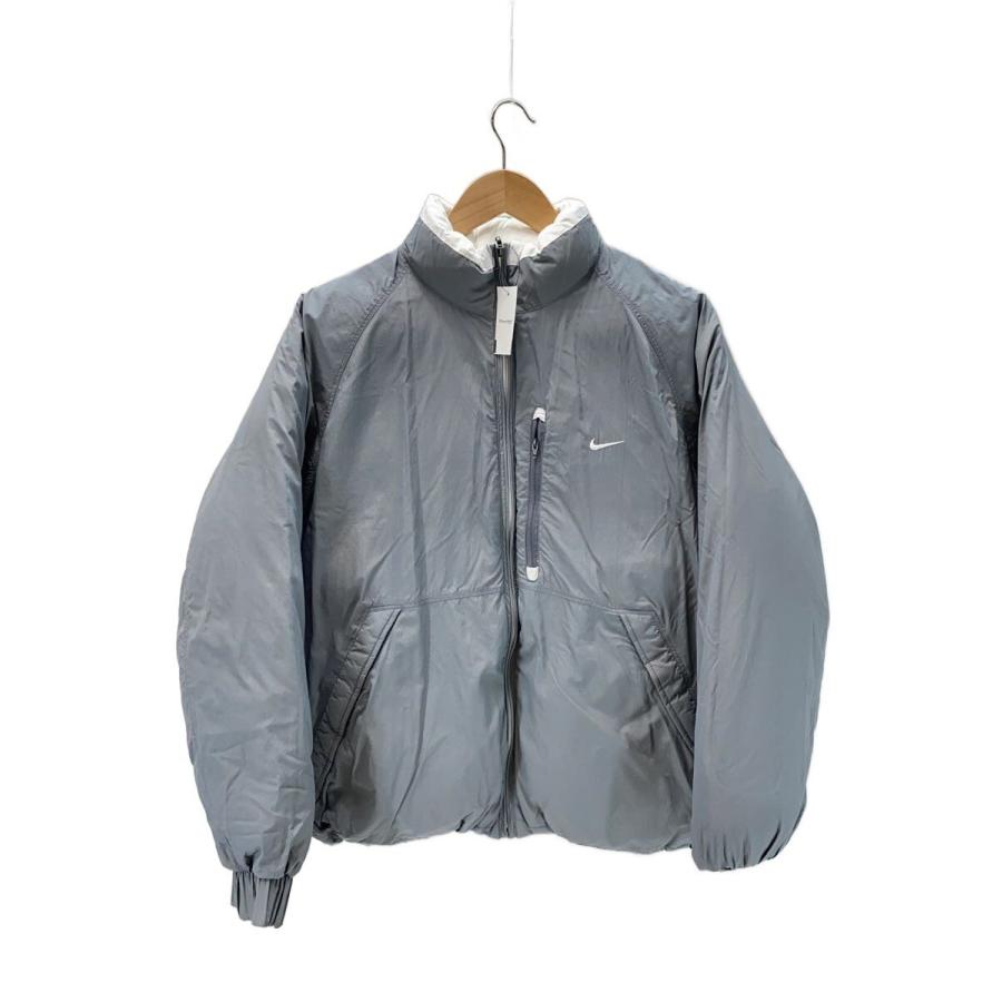 NIKE◇00s/リバーシブルダウンジャケット/シミ/ジップ紐取れ/L/GRY×WHT