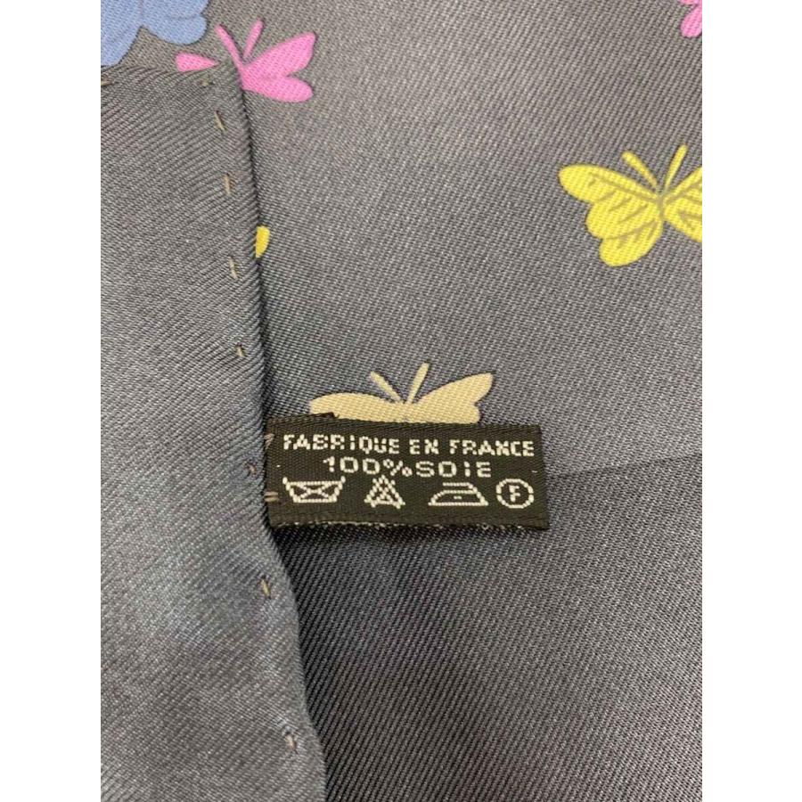 美品✨HERMES スカーフ 特大 170×140cm　蝶デザイン　コットン HERMES◇スカーフ/蝶柄/シルク/GRY/総柄/レディース// : セカンド