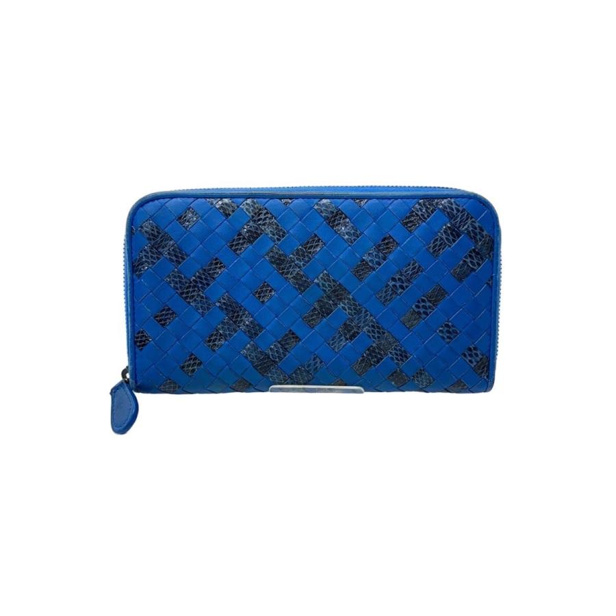 BOTTEGA VENETA◇長財布/レザー/BLU/レディース/イントレチャート