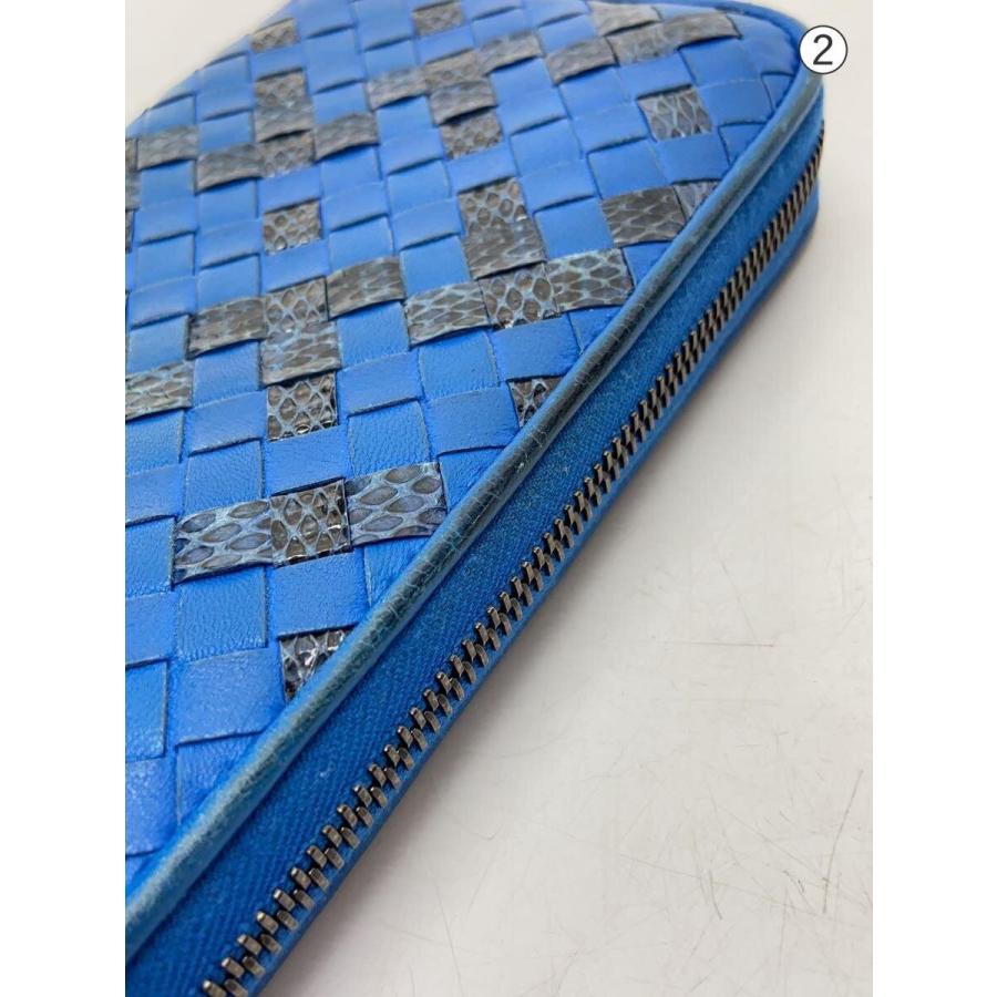 BOTTEGA VENETA◇長財布/レザー/BLU/レディース/イントレチャート