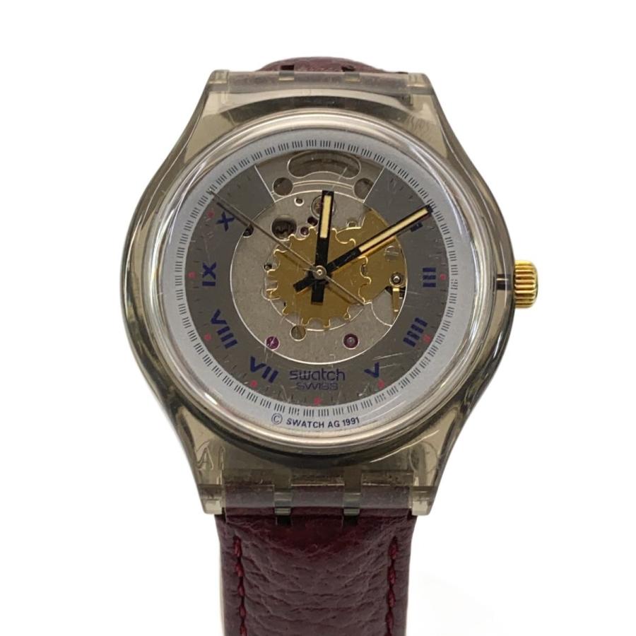 SWATCH◇自動巻腕時計/アナログ/レザー/SLV/BRD/SS : セカンド