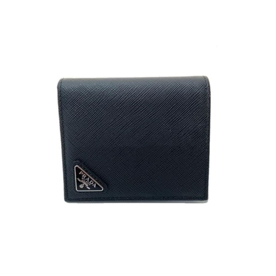 PRADA◇サフィアーノ/トライアングル/2つ折り財布/レザー/BLK/メンズ