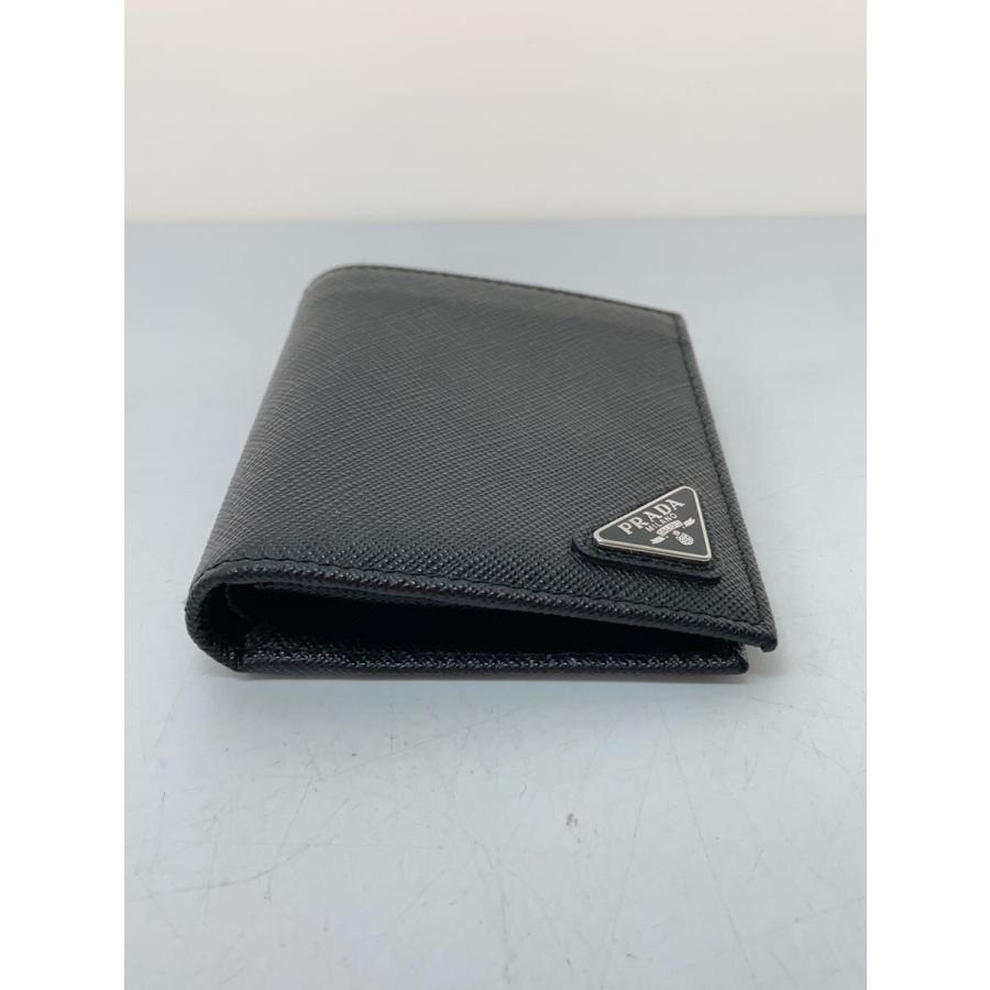 PRADA◇サフィアーノ/トライアングル/2つ折り財布/レザー/BLK/メンズ