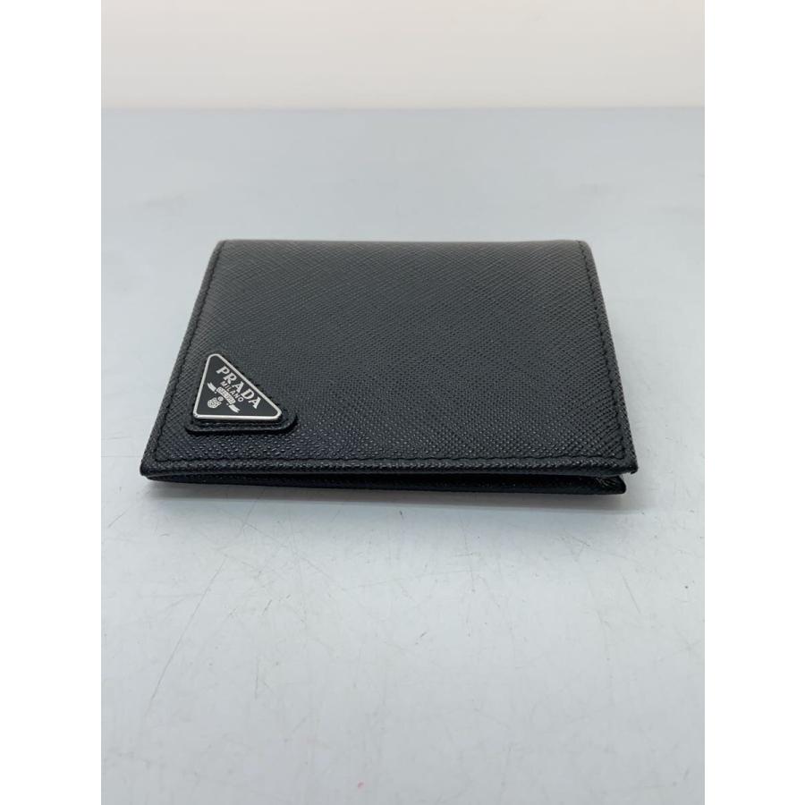 PRADA◇サフィアーノ/トライアングル/2つ折り財布/レザー/BLK/メンズ