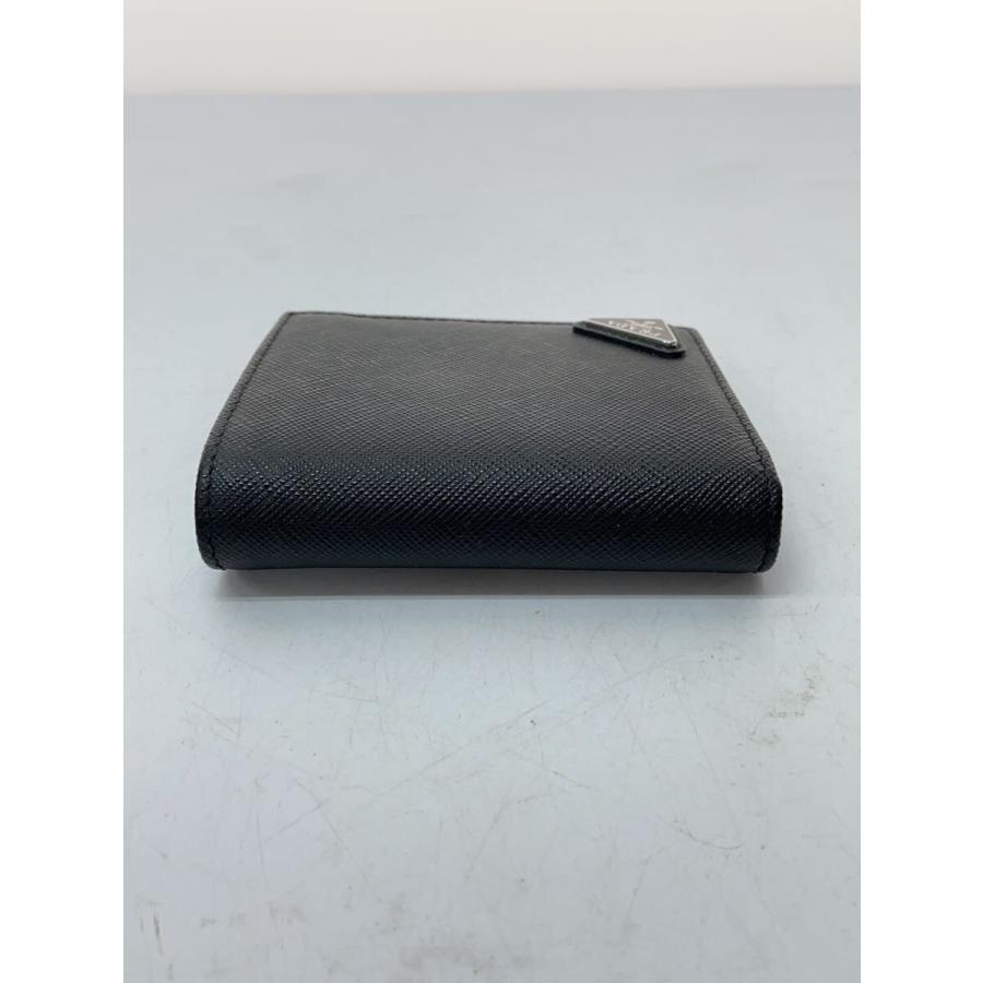 PRADA◇サフィアーノ/トライアングル/2つ折り財布/レザー/BLK/メンズ