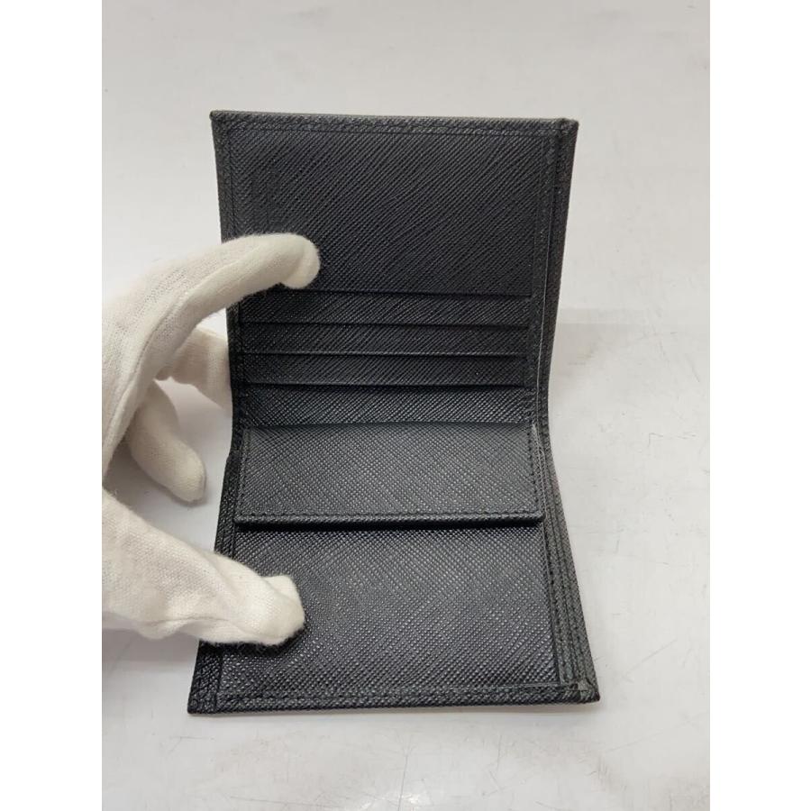 PRADA◇サフィアーノ/トライアングル/2つ折り財布/レザー/BLK/メンズ