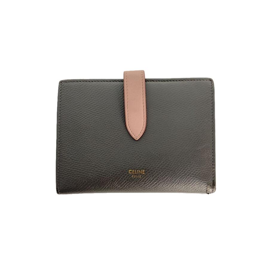 CELINE◇2つ折り財布/レザー/GRY/レディース/ミディアムストラップ