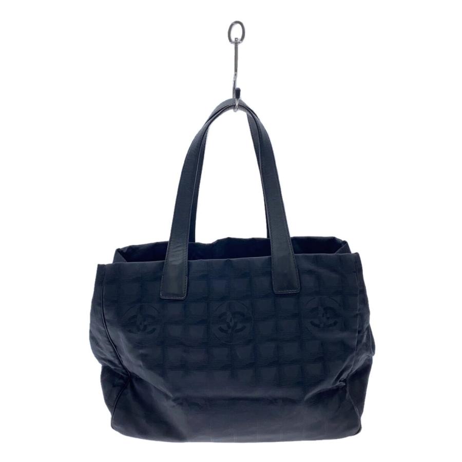 CHANEL◇トートMM_ニュートラベルライン_ナイロン_BLK/ナイロン/BLK