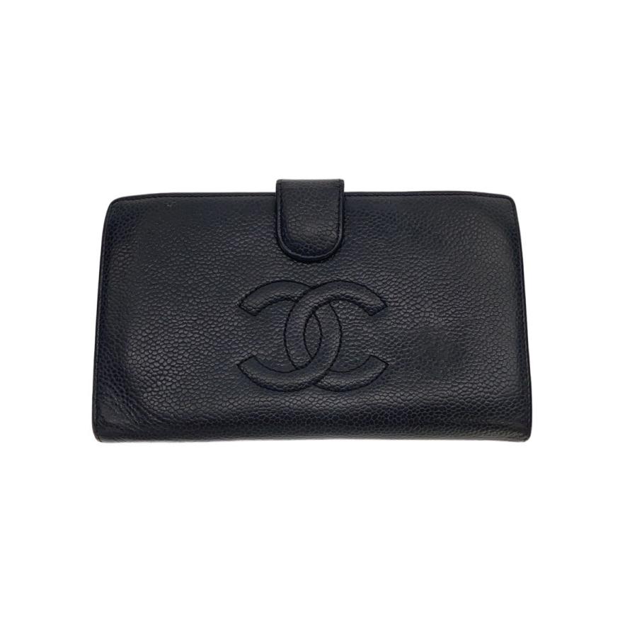 シャネル 二つ折り財布 A13498 CHANEL◇2つ折り財布/レザー/BLK/無地/レディース/A13498 : セカンド