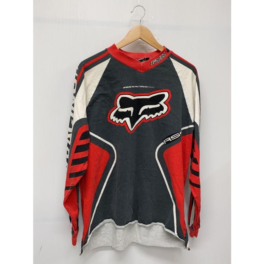Fox Racing◇90s/レーシングゲームシャツ/長袖Tシャツ/L/コットン/GRY