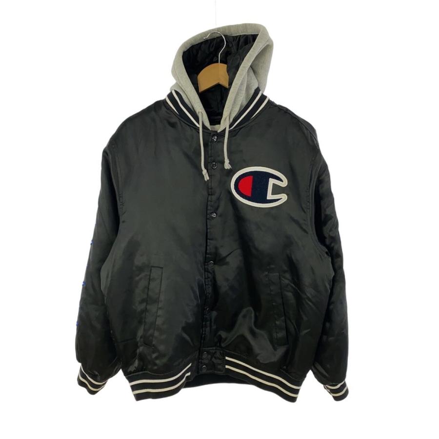 Supreme◇HOODED SATIN VARSITY JACKET/スタジャン/M/ポリエステル/BLK