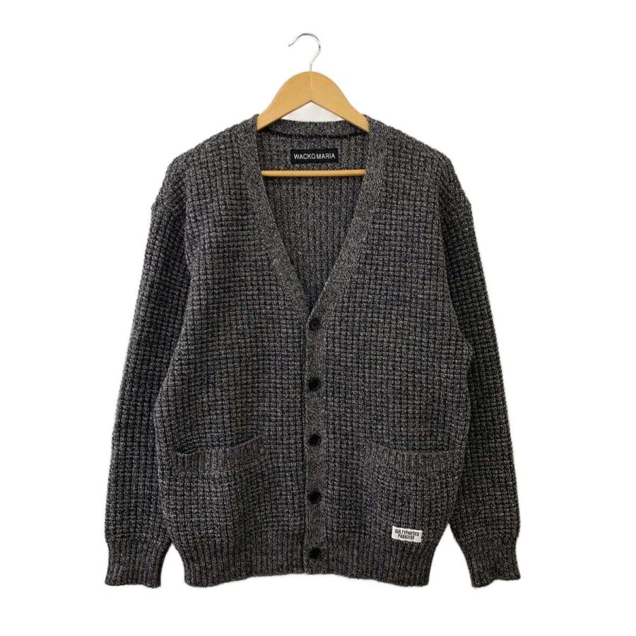 WACKO MARIA◇WAFFLE KNIT CARDIGAN カーディガン(厚手)/M/ウール/GRY