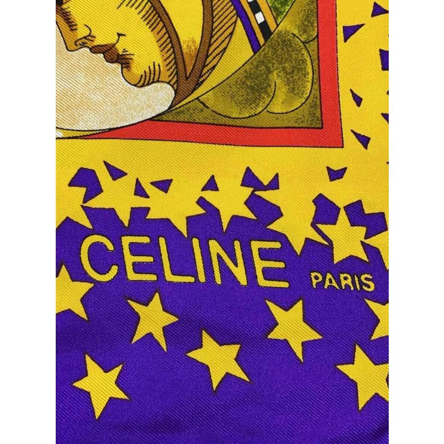 CELINE◇スカーフ/星・月モチーフ/シルク/パープル/総柄/レディース