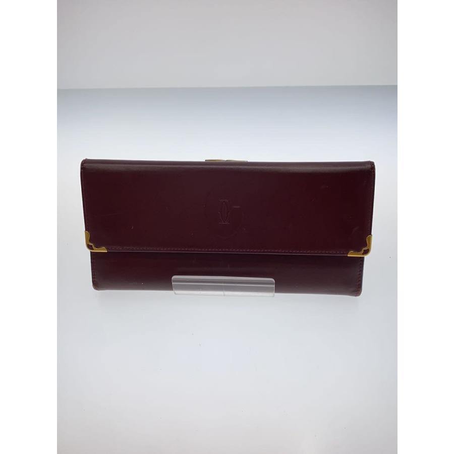 Cartier◇マストライン/長財布/がま口/レザー/ボルドー/無地