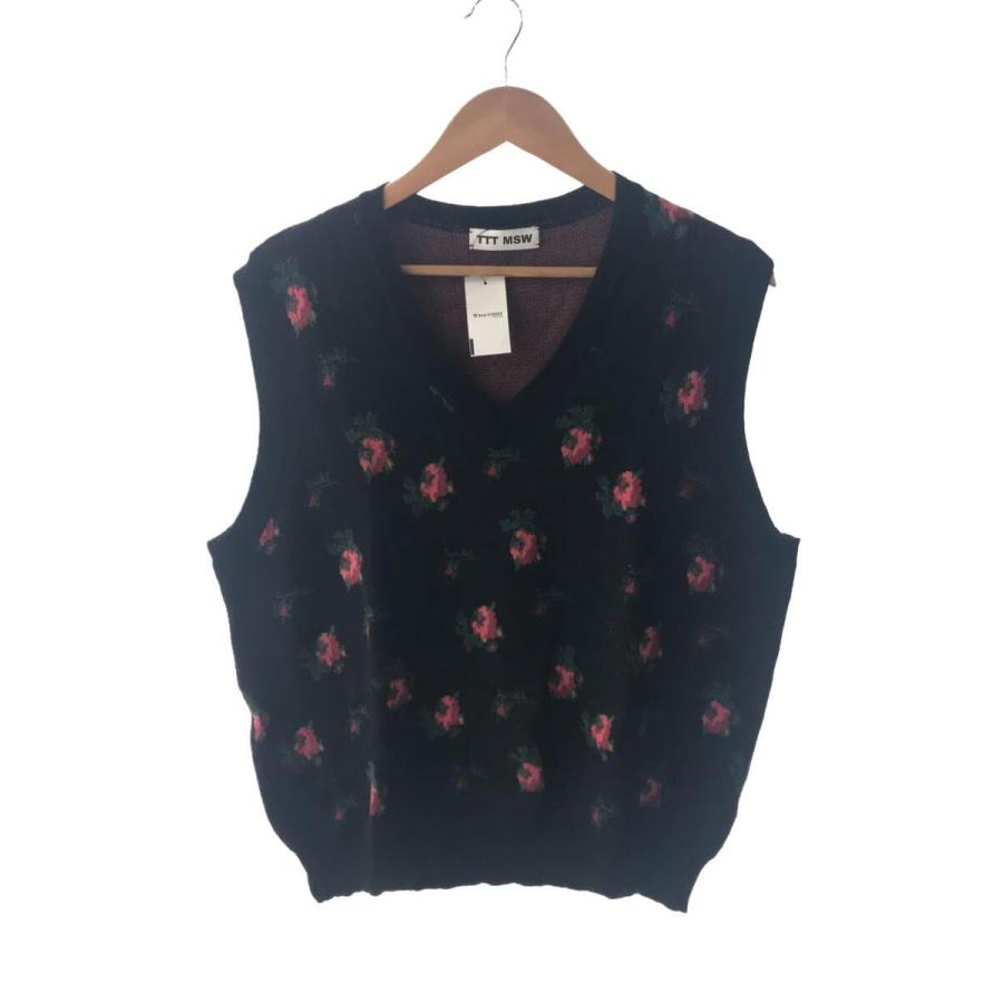 TTT_MSW◇20AW/Flower Knit Vest/ニットベスト/コットン/ブラック/花柄