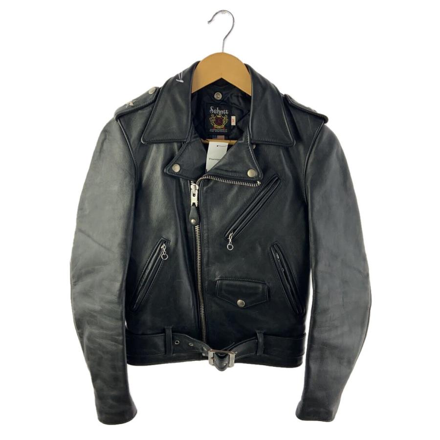 Schott◇613US/ワンスター/ダブルライダースジャケット/32/レザー/BLK