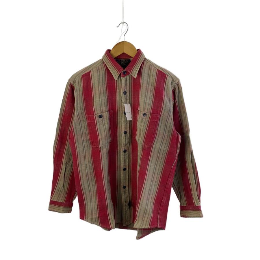 RRL◇三ツ星/ネルシャツ/長袖シャツ/M/コットン/PNK/ストライプ