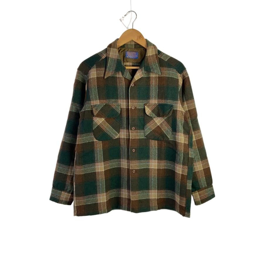 PENDLETON◇70s/USA製/開襟/ボードシャツ/長袖シャツ/L/ウール/GRN