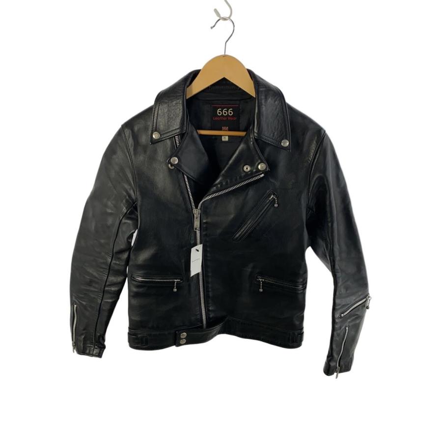 旧タグ666ブラック レザーダブルライダースジャケット 32 666 Leather Wear◇ダブルライダースジャケット/36/レザー/BLK