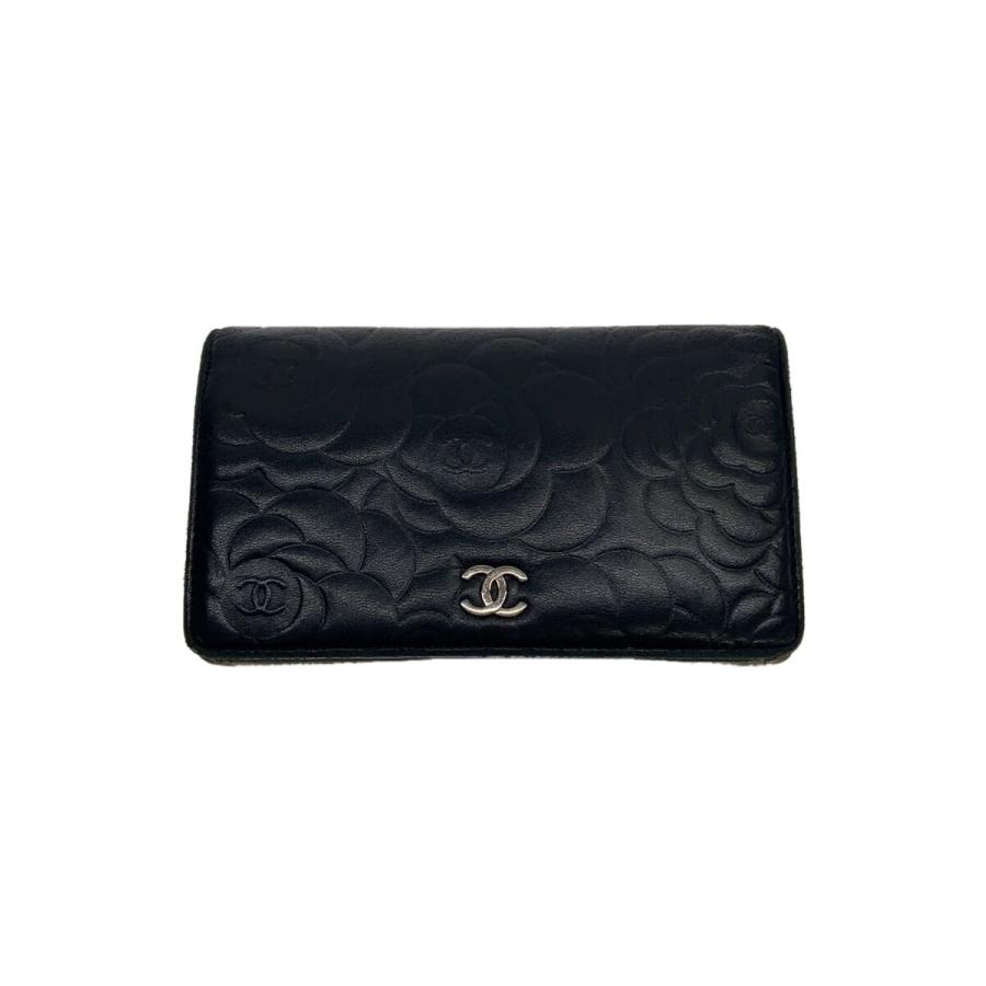 CHANEL◇長財布/レザー/BLK/花柄/レディース : セカンドストリート