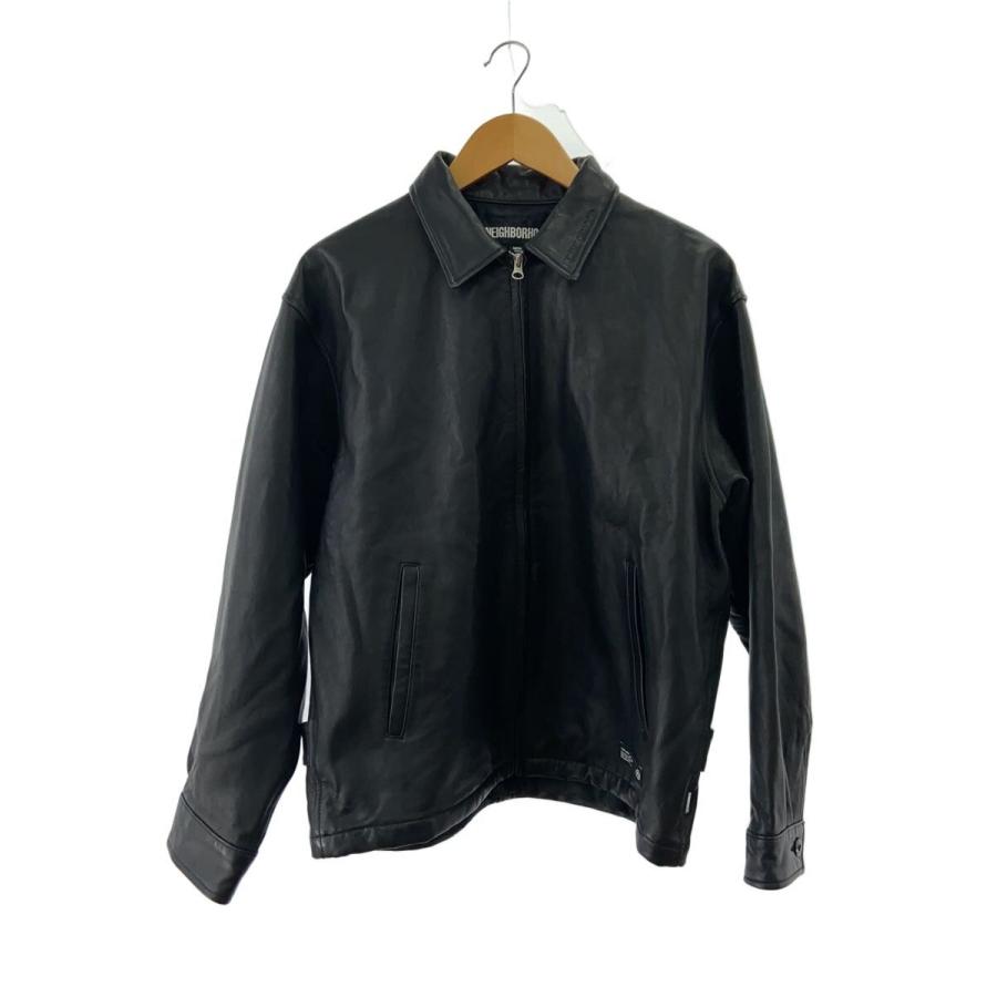 NEIGHBORHOOD◇24AW/LEATHER ZIP WORK JACKET/M/羊革/BLK/無地/242SZNH