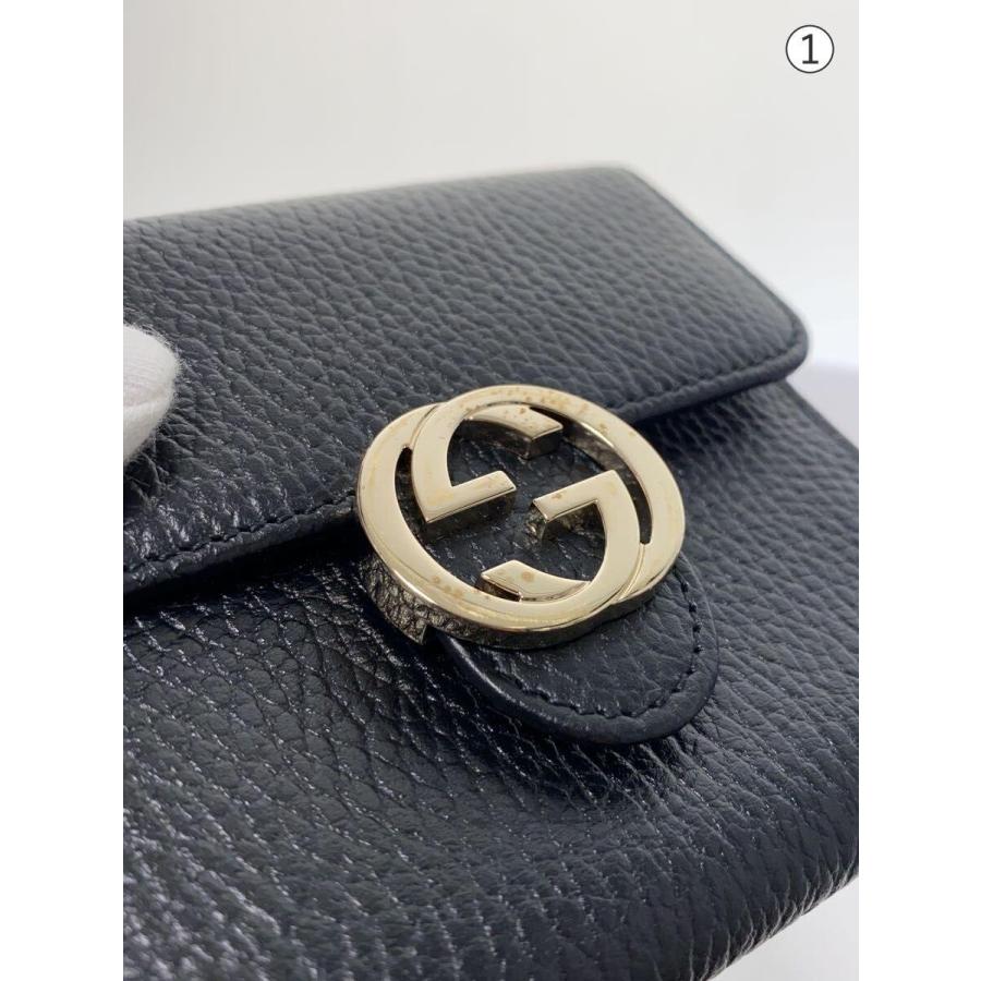 GUCCI◇2つ折り財布_インターロッキングG/PVC/BLK/無地/レディース