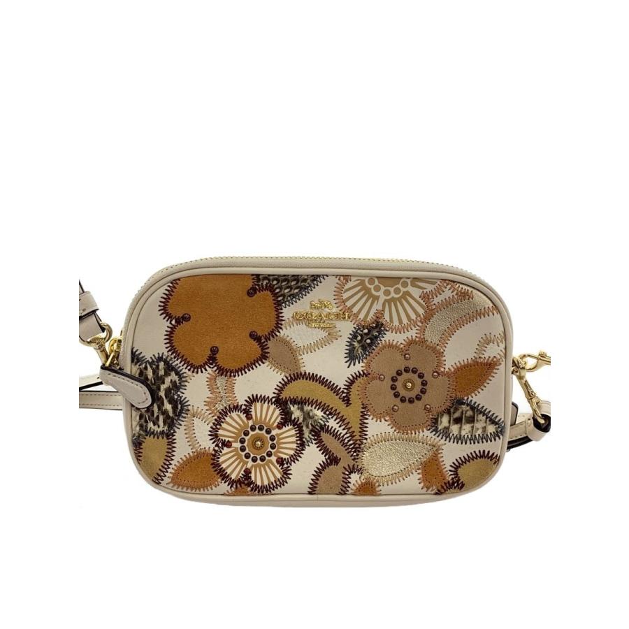 COACH◇ショルダーバッグ/レザー/WHT/花柄/26953/レザーパッチ/ティー