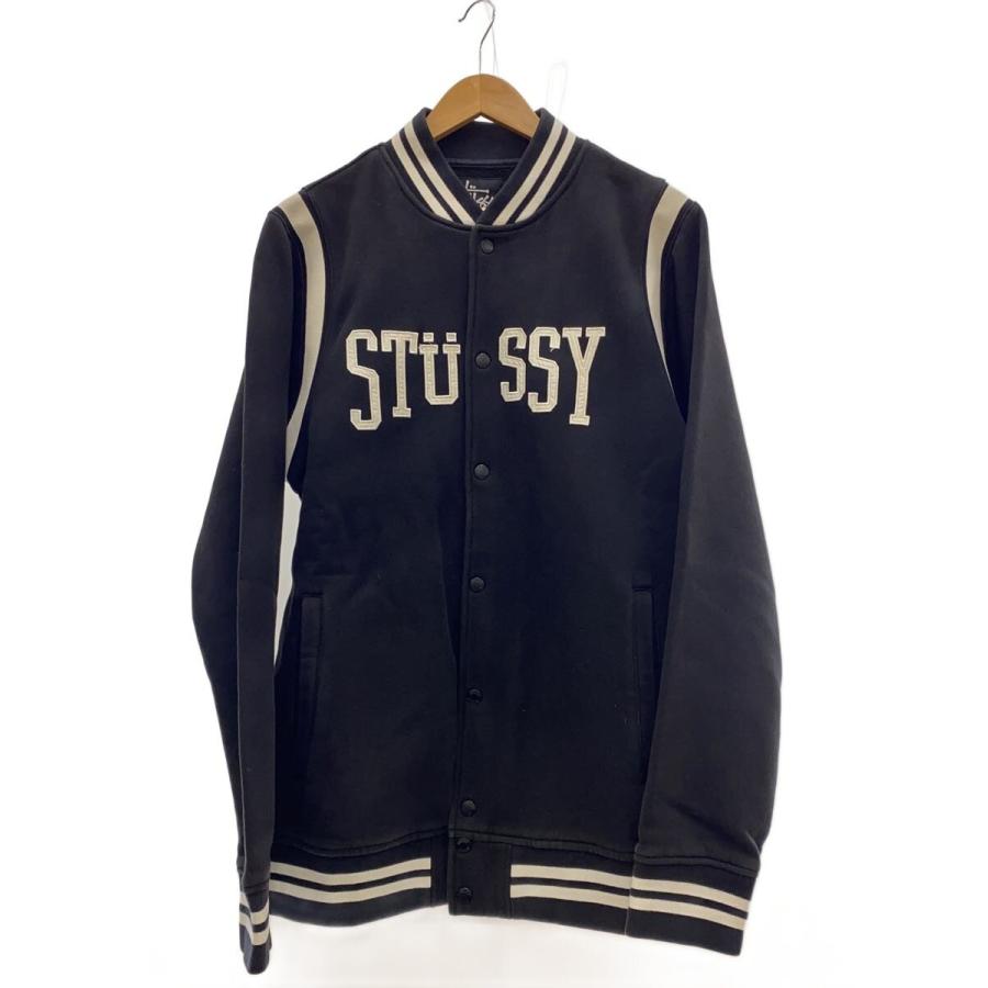 STUSSY◇スタジャン/XL/コットン/BLK/フロントロゴ/スウェット