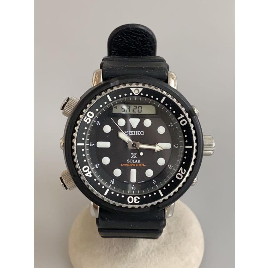SEIKO◇ソーラー腕時計/アナログ/ラバー/BLK/BLK/H851-00A0 : セカンド