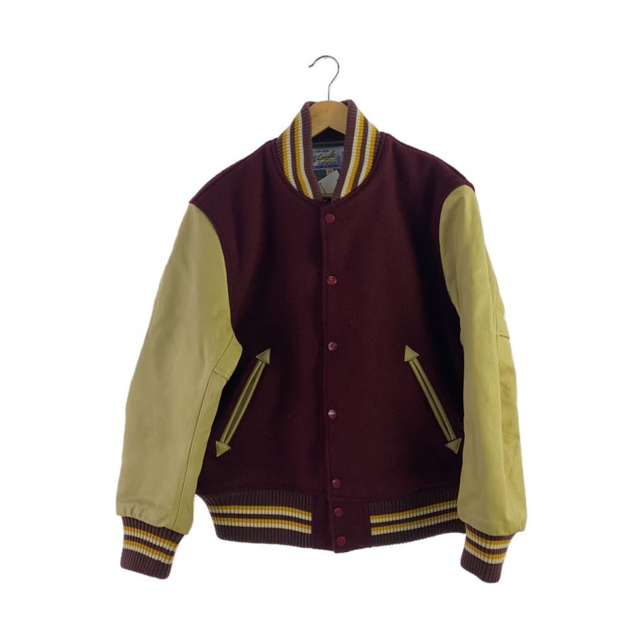 Whitesville◇スタジャン/38/ウール/袖レザー/ボルドー×ベージュ/無地