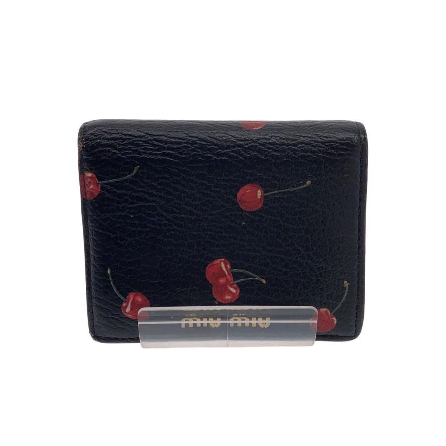 ♡美品♡ miu miu チェリー柄 二つ折り財布 MIU MIU◇チェリー/さくらんぼ/2つ折り財布/レザー/BLK/総柄
