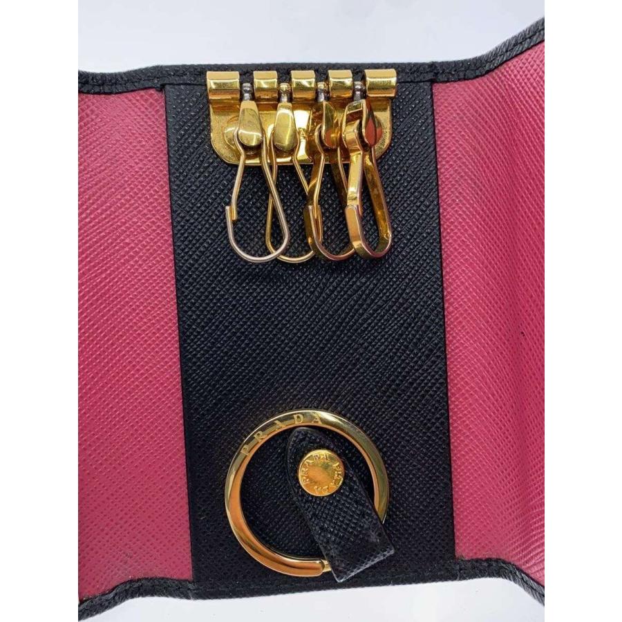 PRADA◇サフィアーノ/4連キーケース/レザー/BLK/レディース