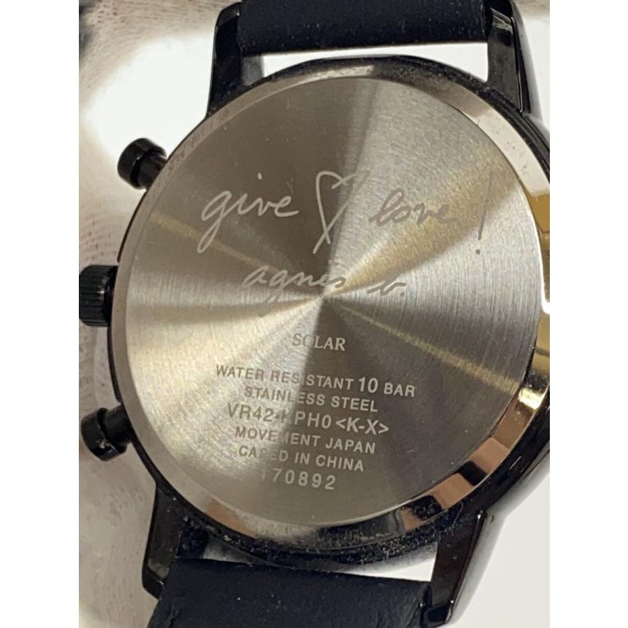 稼働品 agnès b アニエスベー ソーラー電波時計 メンズ agnes b.◇ソーラー腕時計/アナログ/レザー/BLK/BLK/SS/VR42-KPH0