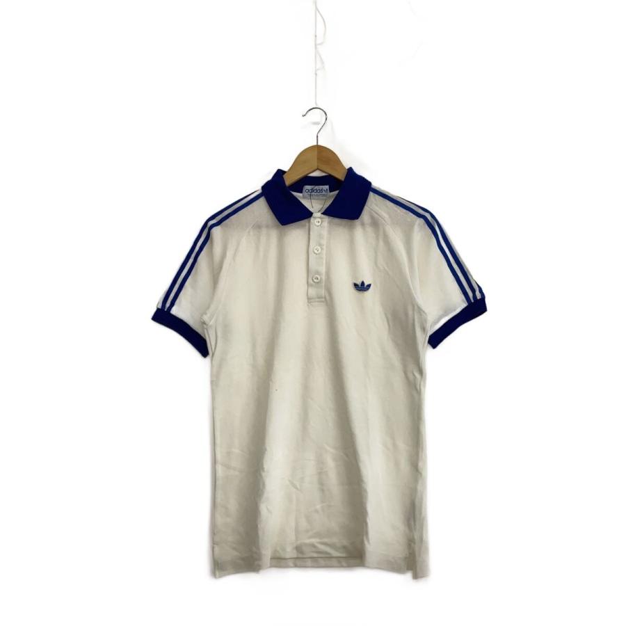 adidas◇80s/デサント製/トレフォイルロゴ/ポロシャツ/L/シルク/WHT 
